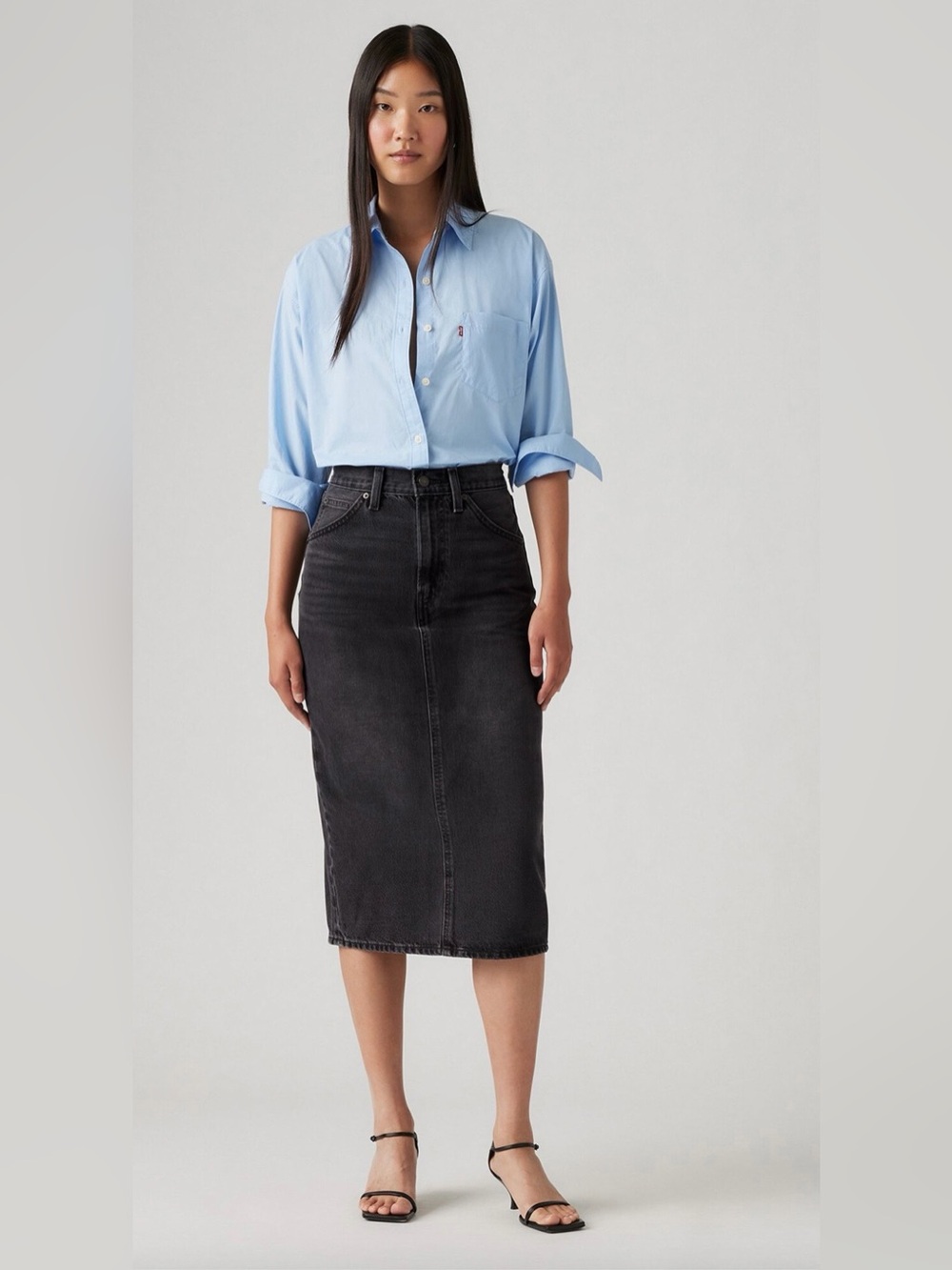 Levi's Black High-Rise Midi Denim Skirt